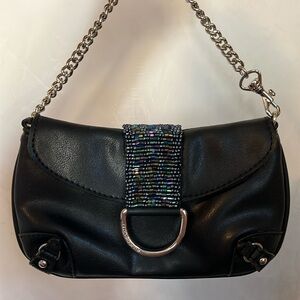 Liz Claiborne Black small wristlet bag w/multi color bead detail chain handle